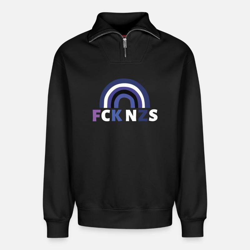 FCK NZS - Relaxed Unisex Organic Half Zip Sweatshirt – von SPREAD - Schwarz