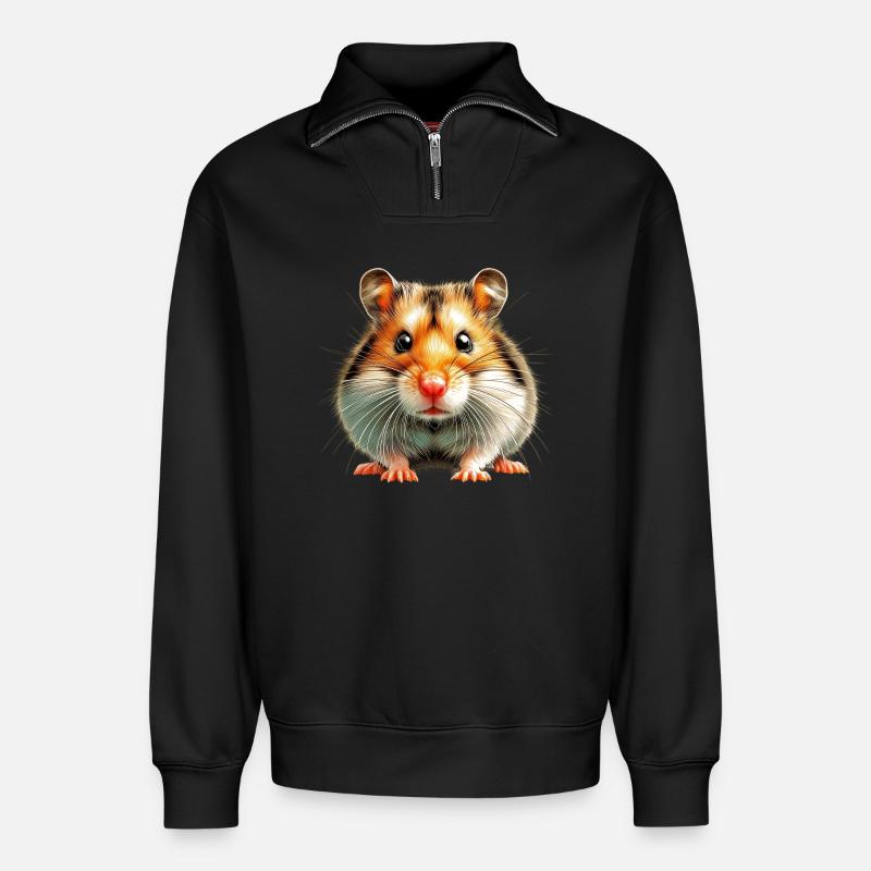 Hamster - Relaxed Unisex Organic Half Zip Sweatshirt – von SPREAD - Schwarz