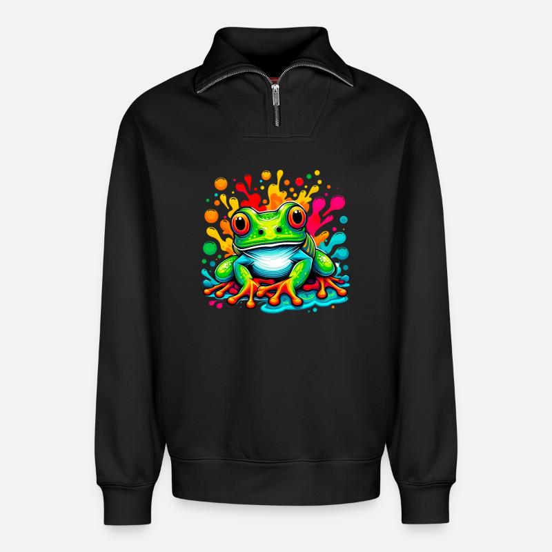 Frosch - Relaxed Unisex Organic Half Zip Sweatshirt – von SPREAD - Schwarz