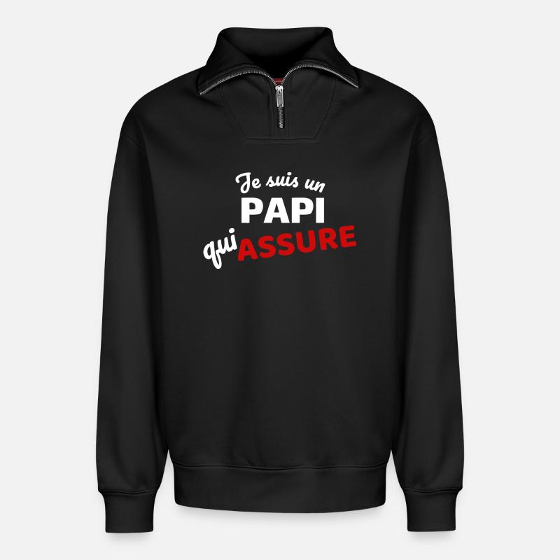 Expression affirmée de paternité - Sweat unisexe décontracté en coton biologique à demi-zip – de SPREAD - noir