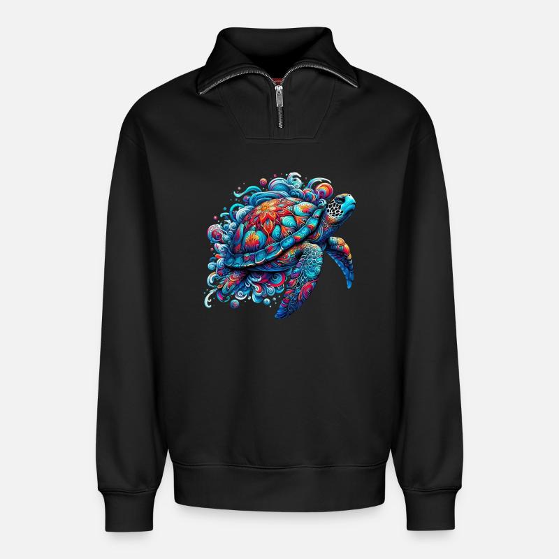Schildkröte - Relaxed Unisex Organic Half Zip Sweatshirt – von SPREAD - Schwarz
