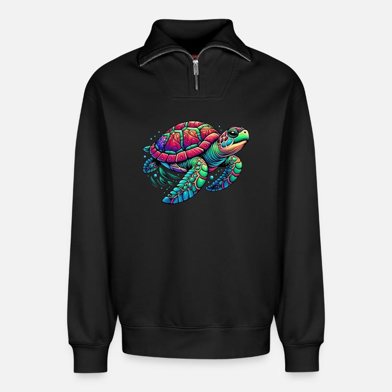 Schildkröte - Relaxed Unisex Organic Half Zip Sweatshirt – von SPREAD - Schwarz