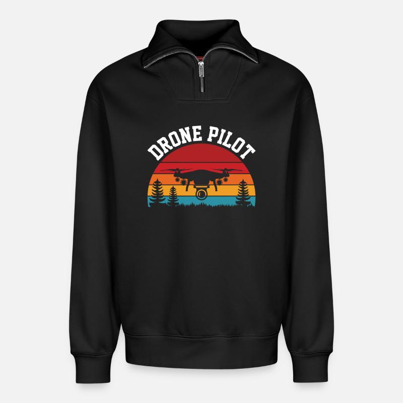 Drohnen-Pilot - Relaxed Unisex Organic Half Zip Sweatshirt – von SPREAD - Schwarz