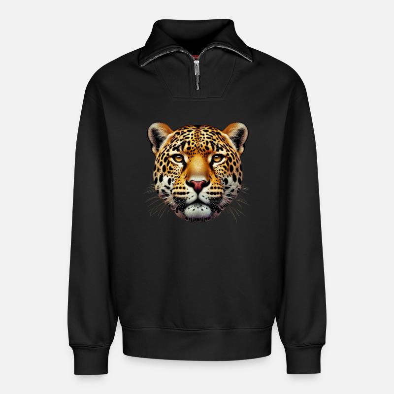 Leopard - Relaxed Unisex Organic Half Zip Sweatshirt – von SPREAD - Schwarz