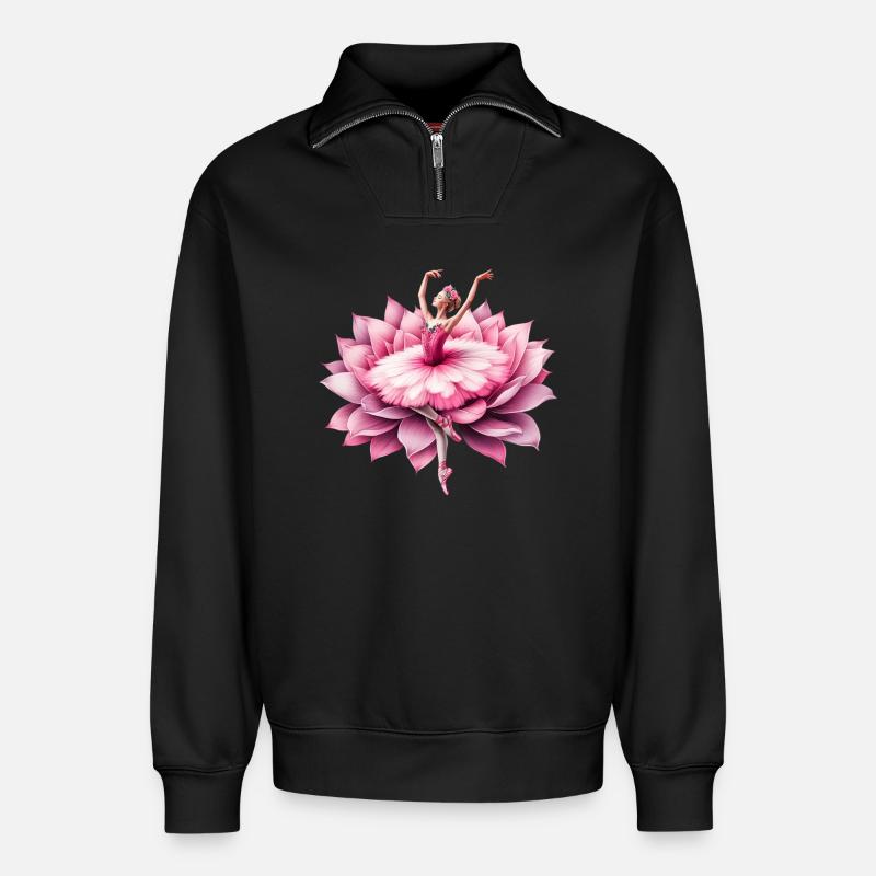 Ballet dancer with tutu - Relaxed Unisex Organic Half Zip Sweatshirt – by SPREAD - black