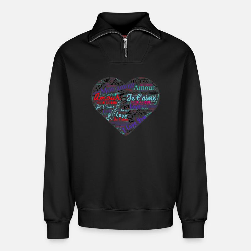 HERZ - Relaxed Unisex Organic Half Zip Sweatshirt – von SPREAD - Schwarz