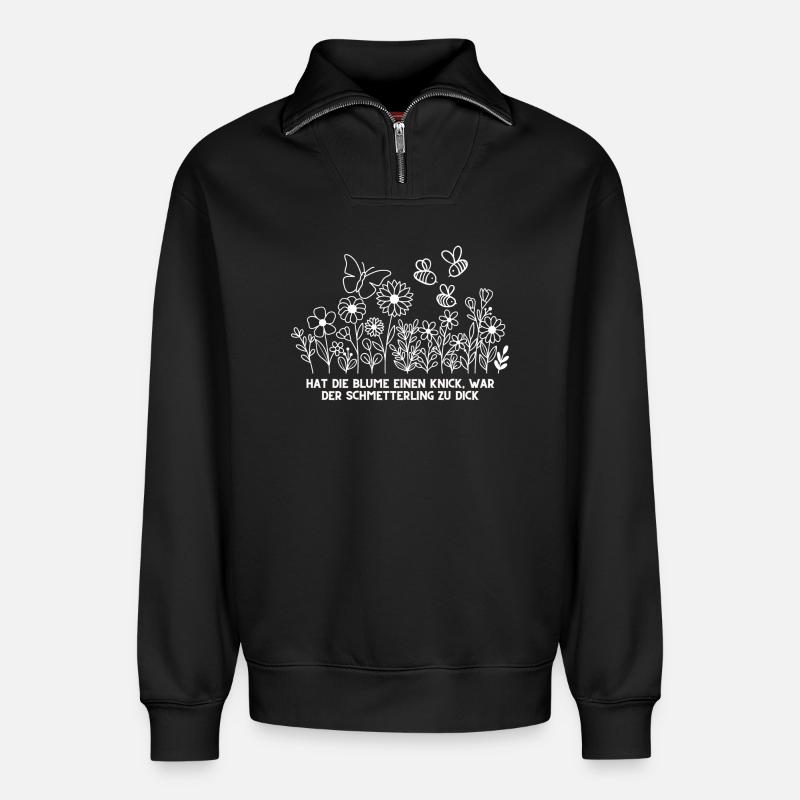 Hat die Blume einen Knick? - Relaxed Unisex Organic Half Zip Sweatshirt – von SPREAD - Schwarz