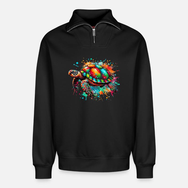Schildkröte - Relaxed Unisex Organic Half Zip Sweatshirt – von SPREAD - Schwarz