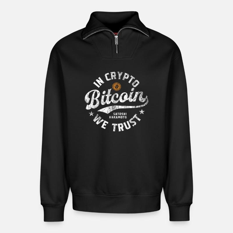 Bitcoin - In Crypto we trust - Relaxed Unisex Organic Half Zip Sweatshirt – von SPREAD - Schwarz