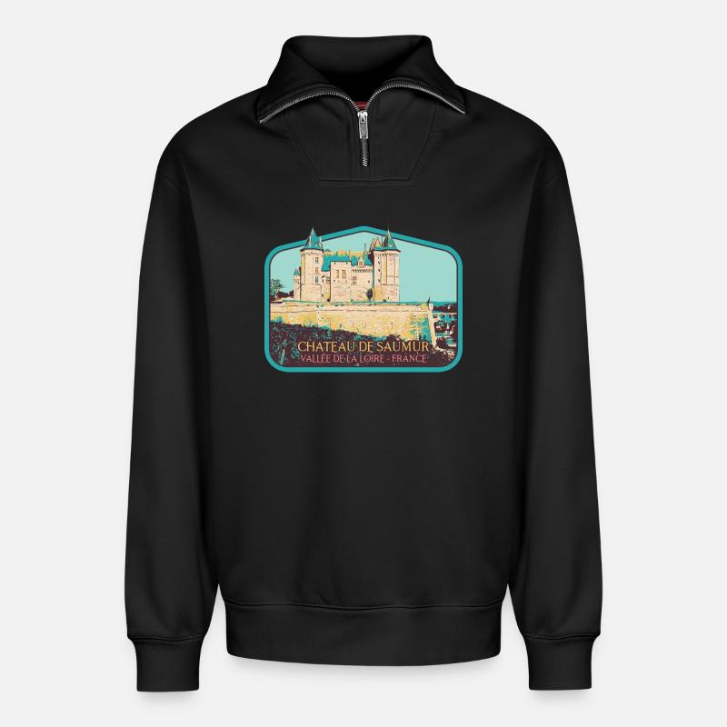 Château de Saumur, Loire-Tal - Relaxed Unisex Organic Half Zip Sweatshirt – von SPREAD - Schwarz