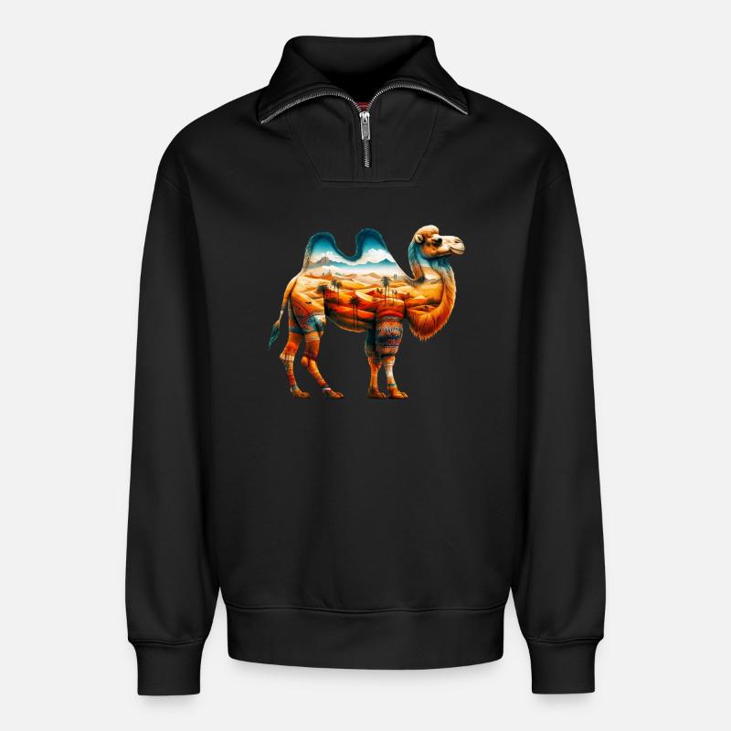 Camel - Relaxed Unisex Organic Half Zip Sweatshirt – by SPREAD - black