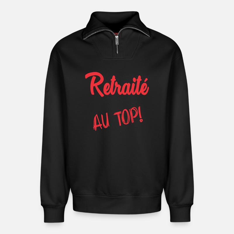 RETRAITE. RETRAITE. RETRAITEE - Sweat unisexe décontracté en coton biologique à demi-zip – de SPREAD - noir
