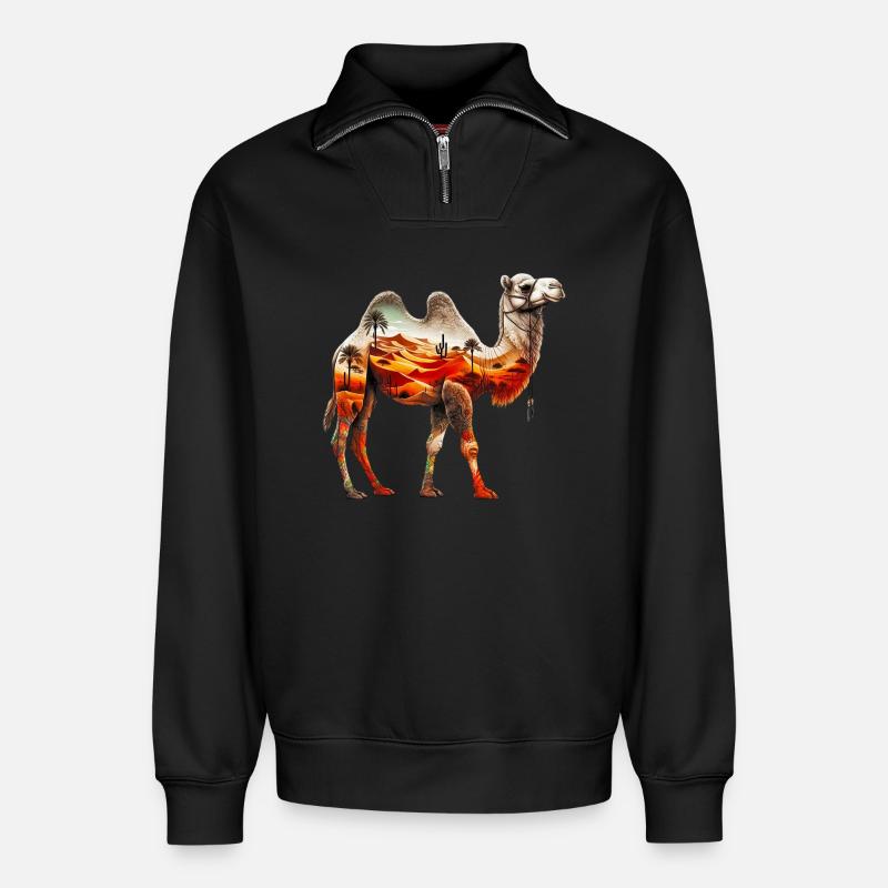 Kamel - Relaxed Unisex Organic Half Zip Sweatshirt – von SPREAD - Schwarz