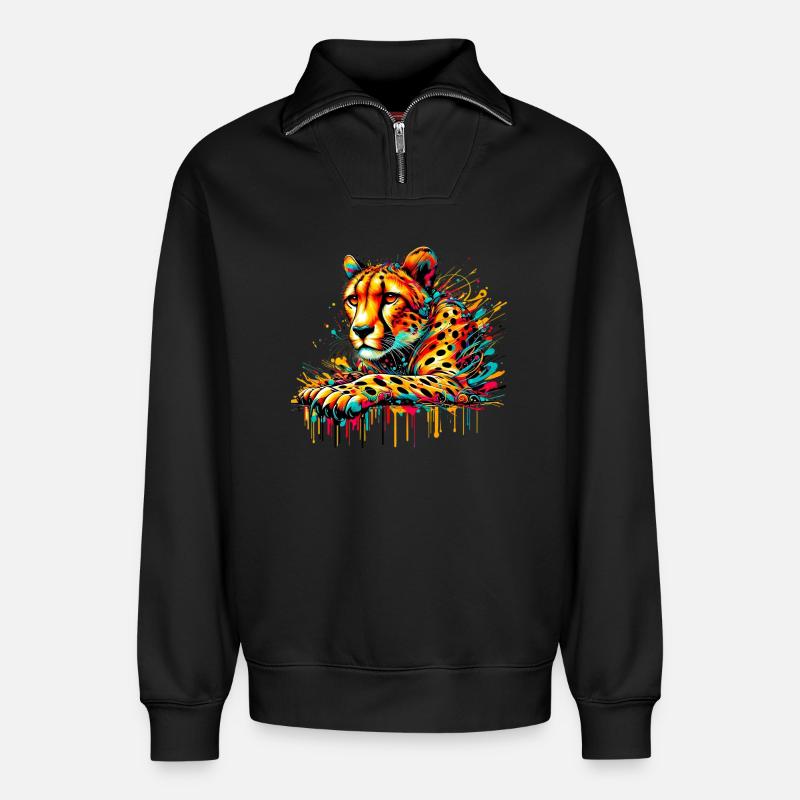 Guépard - Sweat unisexe décontracté en coton biologique à demi-zip – de SPREAD - noir