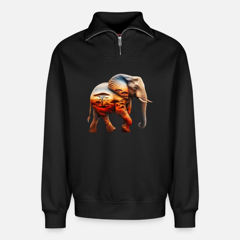 Elefant - Relaxed Unisex Organic Half Zip Sweatshirt – von SPREAD - Schwarz