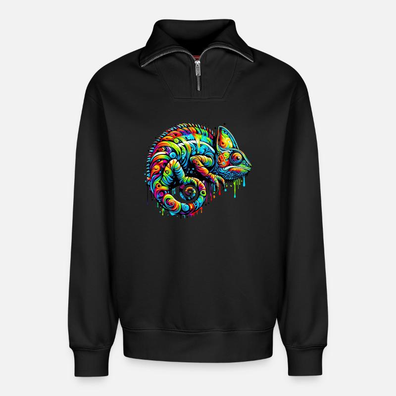 Caméléon - Sweat unisexe décontracté en coton biologique à demi-zip – de SPREAD - noir