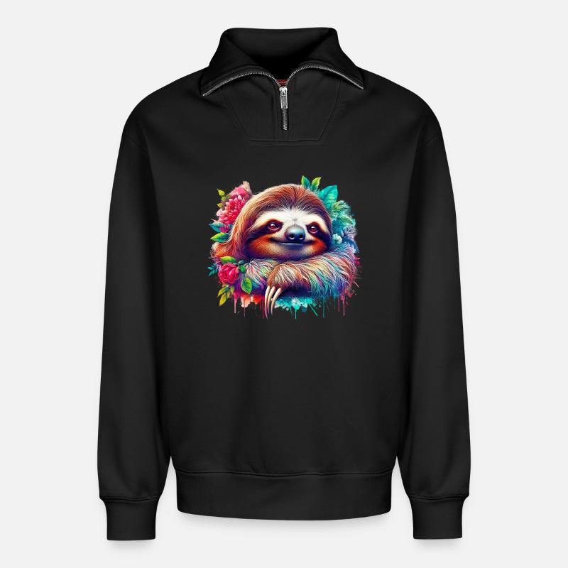 Faultier - Relaxed Unisex Organic Half Zip Sweatshirt – von SPREAD - Schwarz