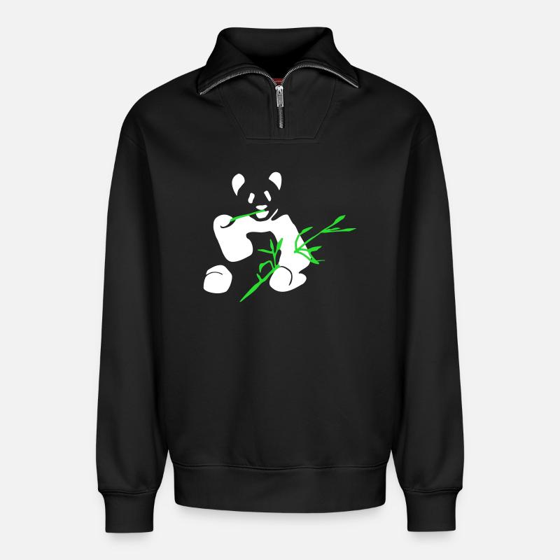 Panda mit Bambus - Relaxed Unisex Organic Half Zip Sweatshirt – von SPREAD - Schwarz