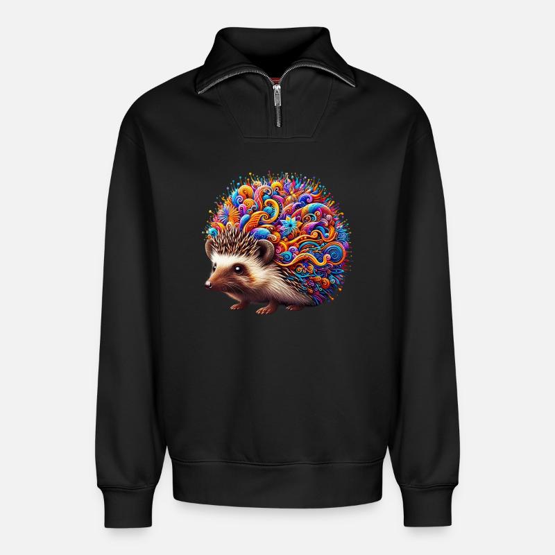 Hérisson - Sweat unisexe décontracté en coton biologique à demi-zip – de SPREAD - noir
