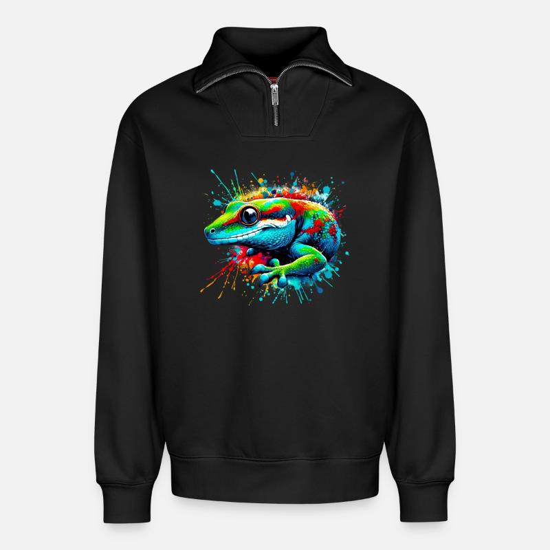 Gecko - Relaxed Unisex Organic Half Zip Sweatshirt – von SPREAD - Schwarz