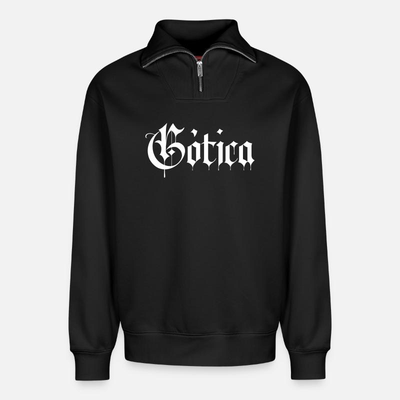 Gotisch - Relaxed Unisex Organic Half Zip Sweatshirt – von SPREAD - Schwarz