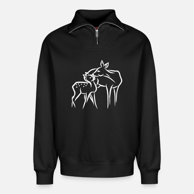 Chevreuil au faon - Sweat unisexe décontracté en coton biologique à demi-zip – de SPREAD - noir