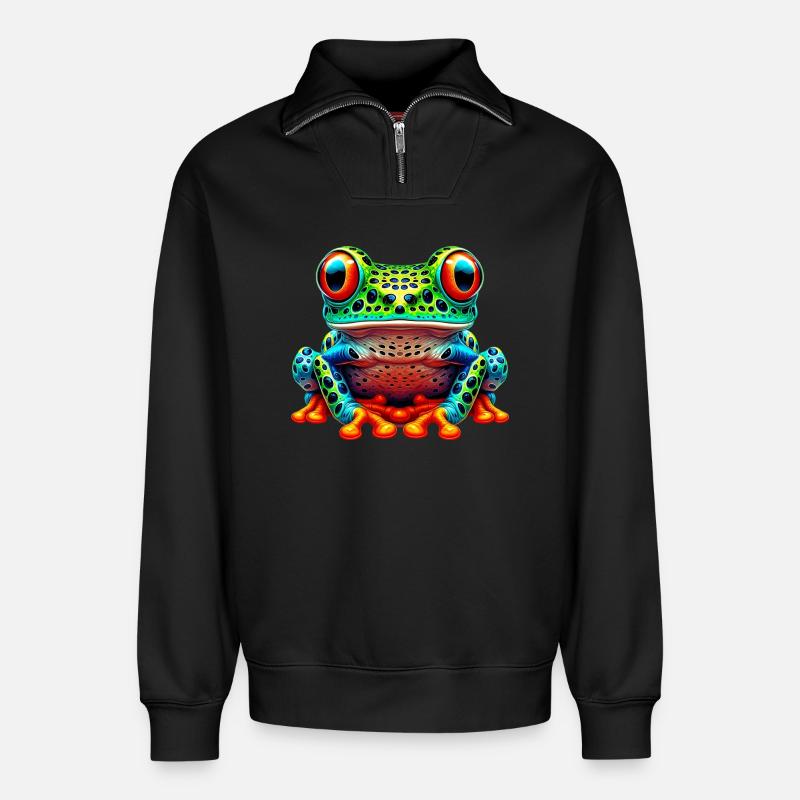 Frog - Relaxed Unisex Organic Half Zip Sweatshirt – by SPREAD - black