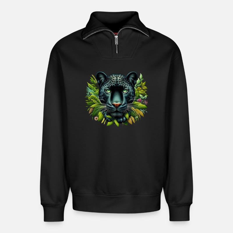 Panthère - Sweat unisexe décontracté en coton biologique à demi-zip – de SPREAD - noir