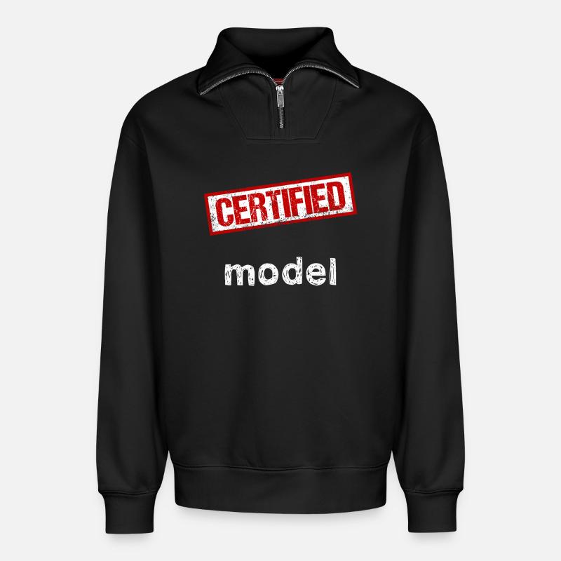 Model - Relaxed Unisex Organic Half Zip Sweatshirt – by SPREAD - black