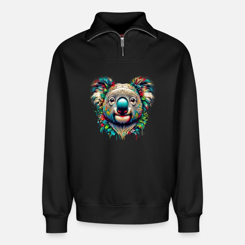 Koala - Relaxed Unisex Organic Half Zip Sweatshirt – von SPREAD - Schwarz