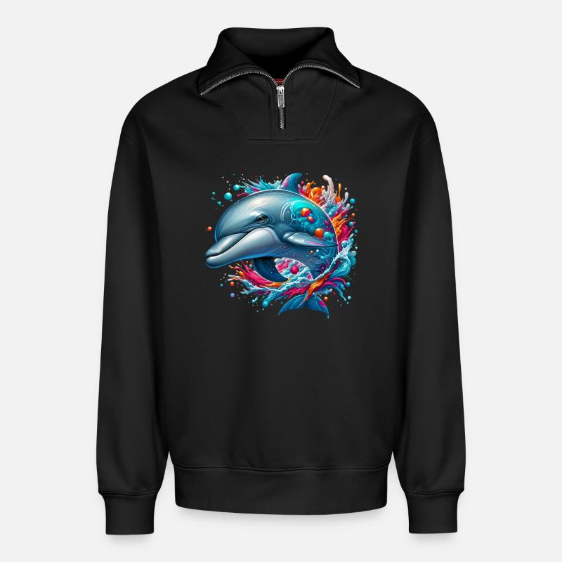 Delfin - Relaxed Unisex Organic Half Zip Sweatshirt – von SPREAD - Schwarz