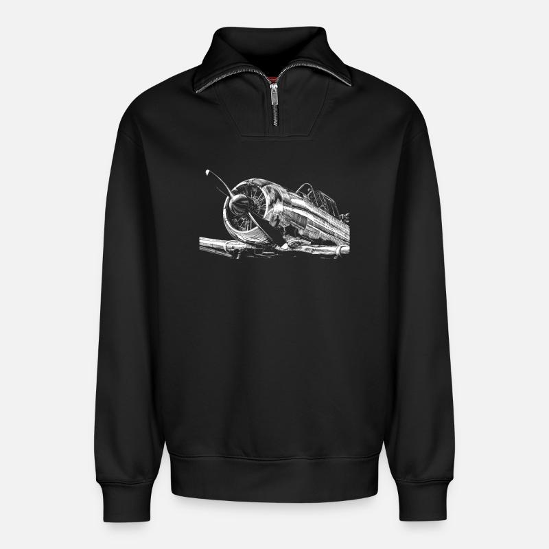 Flugzeug - Relaxed Unisex Organic Half Zip Sweatshirt – von SPREAD - Schwarz