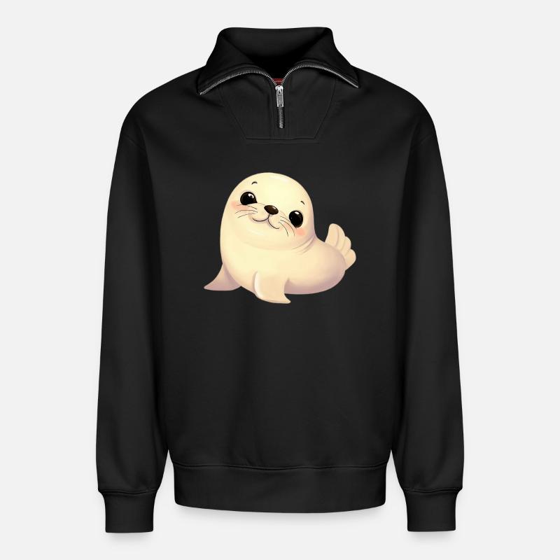 Phoque - Sweat unisexe décontracté en coton biologique à demi-zip – de SPREAD - noir