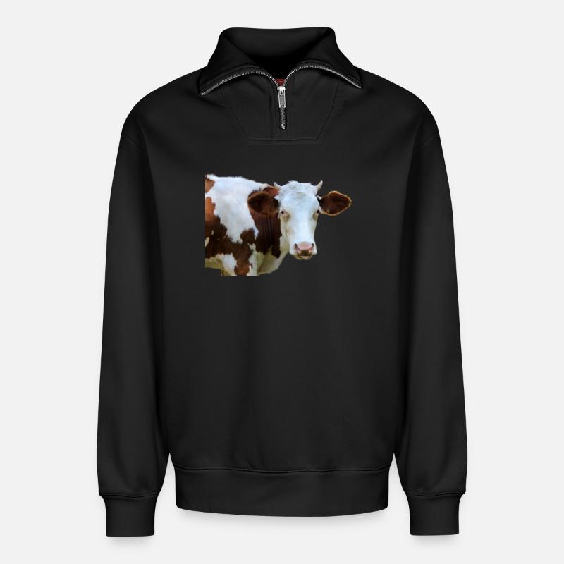 Kuh - Relaxed Unisex Organic Half Zip Sweatshirt – von SPREAD - Schwarz