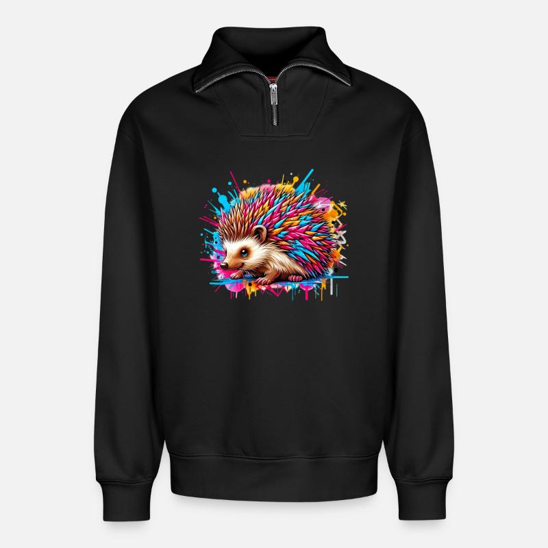 Hérisson - Sweat unisexe décontracté en coton biologique à demi-zip – de SPREAD - noir