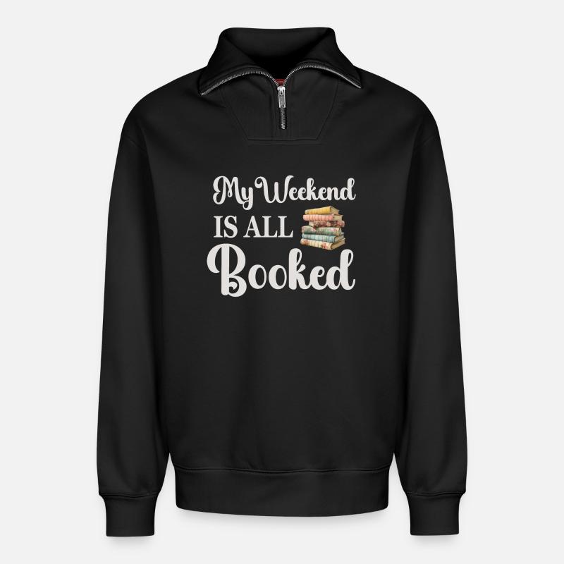 Bücher Lesen Bücherwurm - Relaxed Unisex Organic Half Zip Sweatshirt – von SPREAD - Schwarz