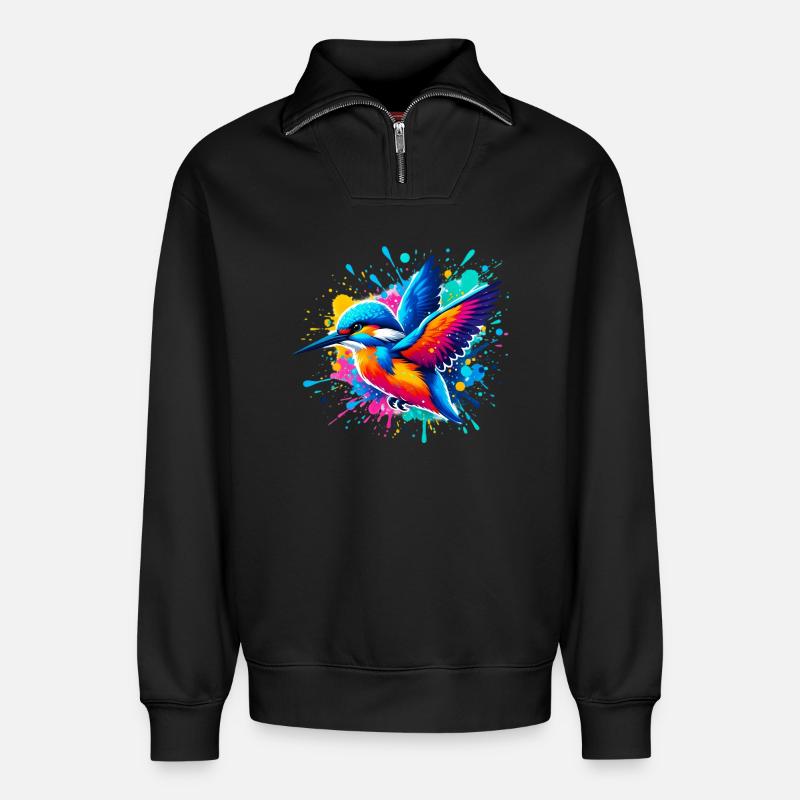 Martin-pêcheur - Sweat unisexe décontracté en coton biologique à demi-zip – de SPREAD - noir
