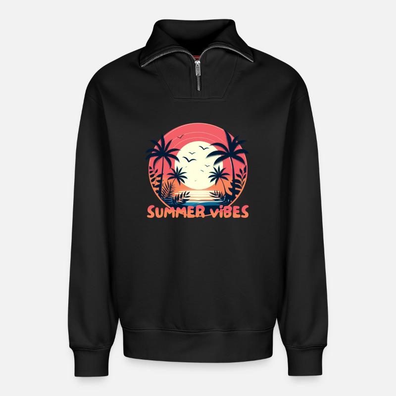 Sommer-Vibes - Relaxed Unisex Organic Half Zip Sweatshirt – von SPREAD - Schwarz
