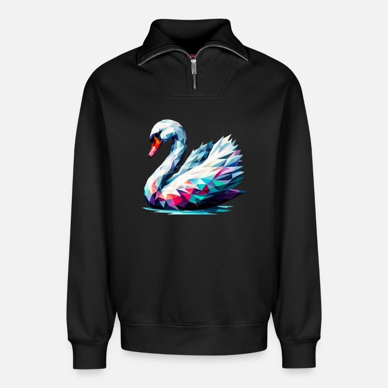 Cygne polygonal - Sweat unisexe décontracté en coton biologique à demi-zip – de SPREAD - noir