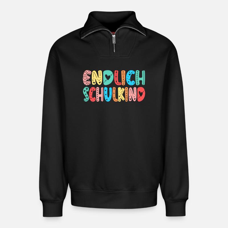 EINSCHULUNG ENDLICH SCHULKIND HERZ - Relaxed Unisex Organic Half Zip Sweatshirt – von SPREAD - Schwarz