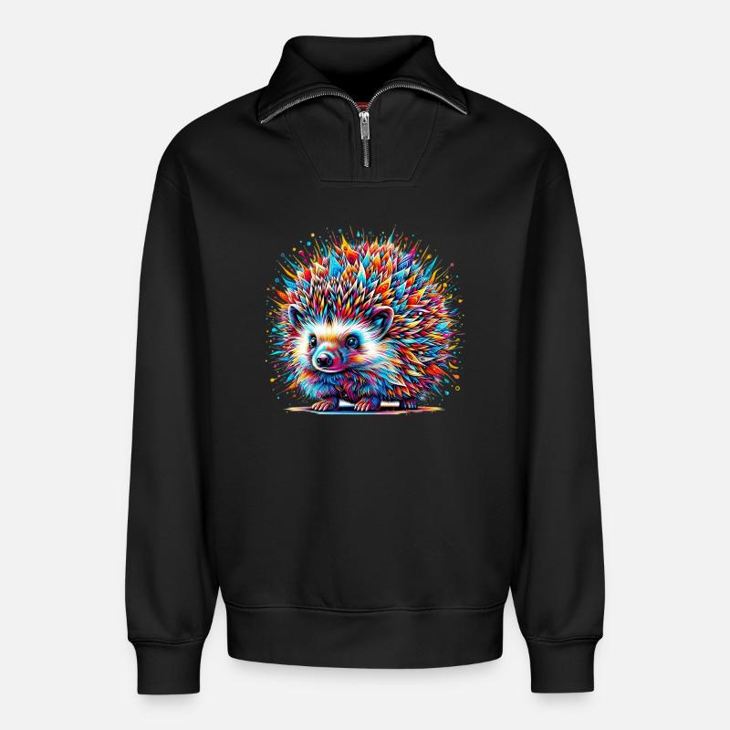 Hérisson - Sweat unisexe décontracté en coton biologique à demi-zip – de SPREAD - noir
