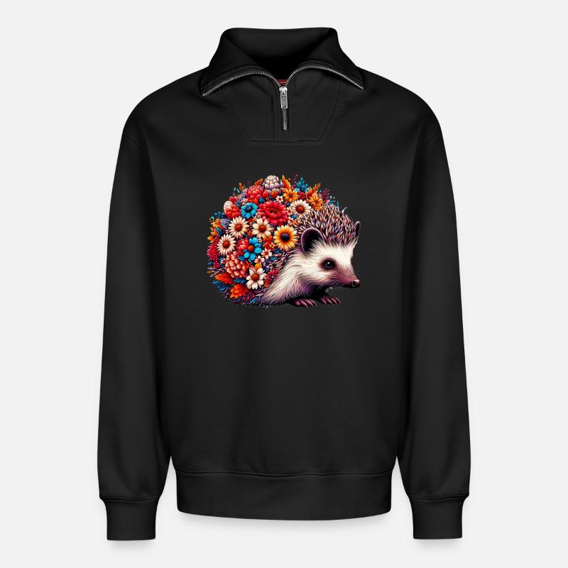 Hérisson - Sweat unisexe décontracté en coton biologique à demi-zip – de SPREAD - noir