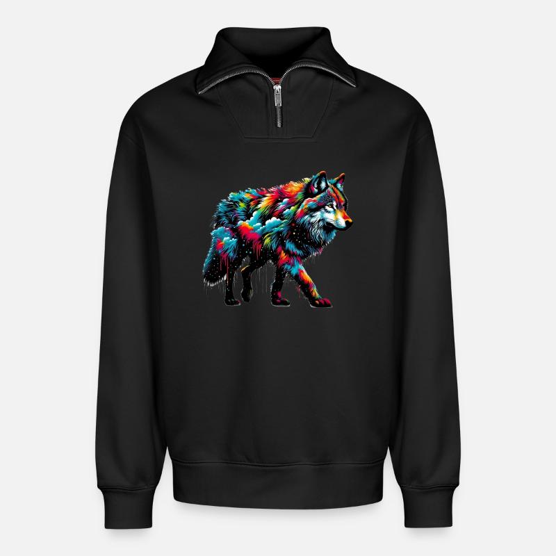 Wolf - Relaxed Unisex Organic Half Zip Sweatshirt – von SPREAD - Schwarz