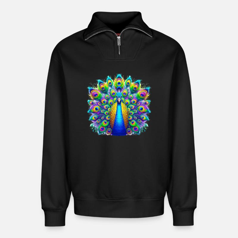 Pfau - Relaxed Unisex Organic Half Zip Sweatshirt – von SPREAD - Schwarz
