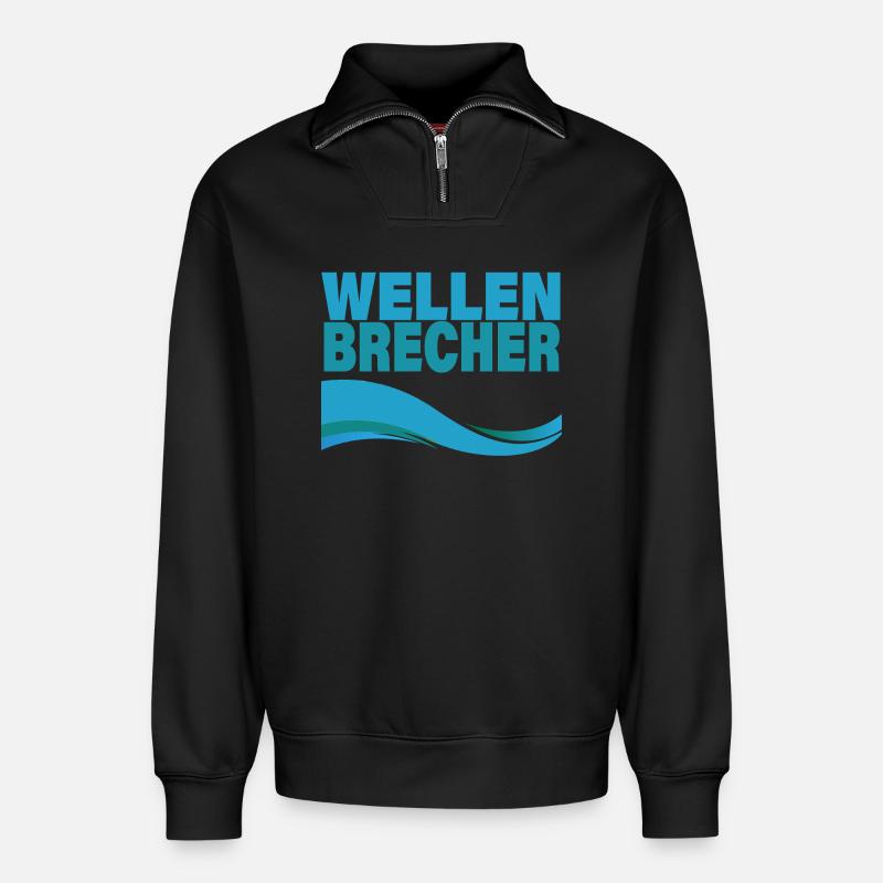 WELLENBRECHER - Relaxed Unisex Organic Half Zip Sweatshirt – von SPREAD - Schwarz
