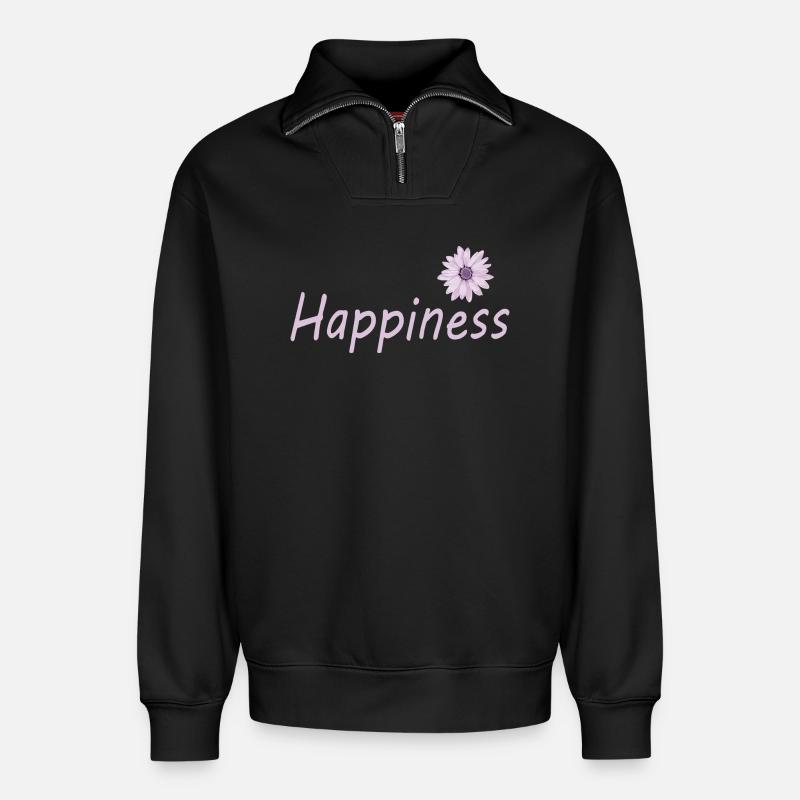 Bonheur - Sweat unisexe décontracté en coton biologique à demi-zip – de SPREAD - noir