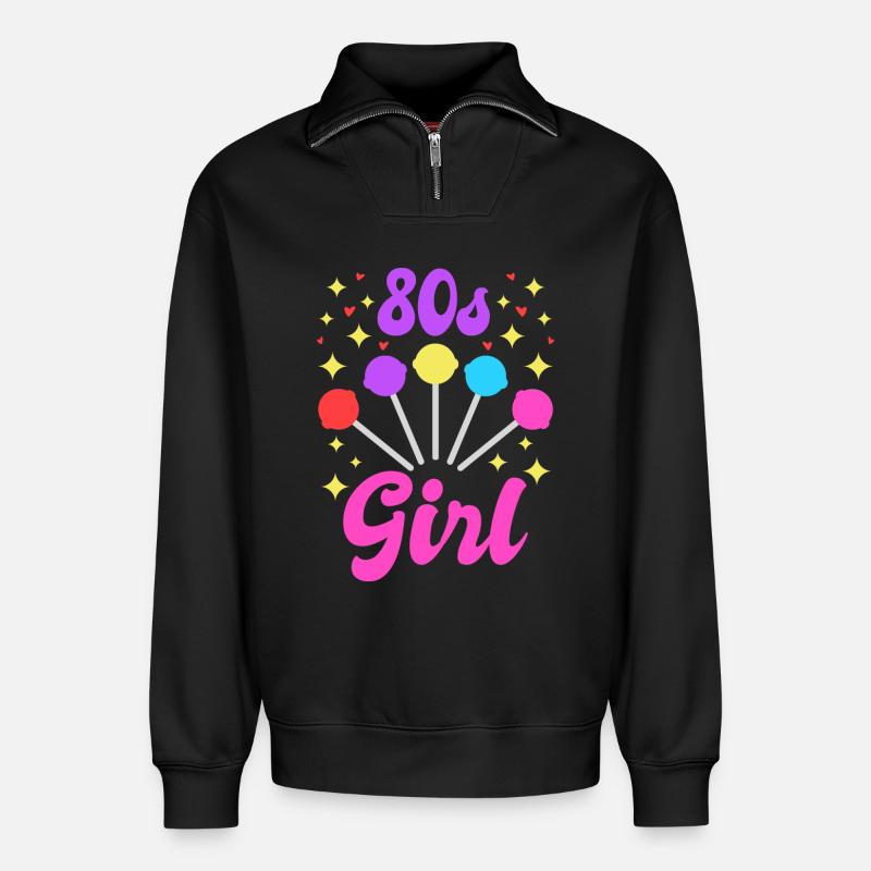 80er Mädel - Relaxed Unisex Organic Half Zip Sweatshirt – von SPREAD - Schwarz