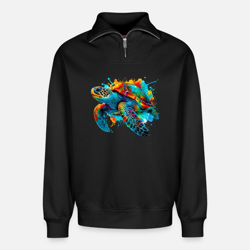 Turtle - Relaxed Unisex Organic Half Zip Sweatshirt – by SPREAD - black