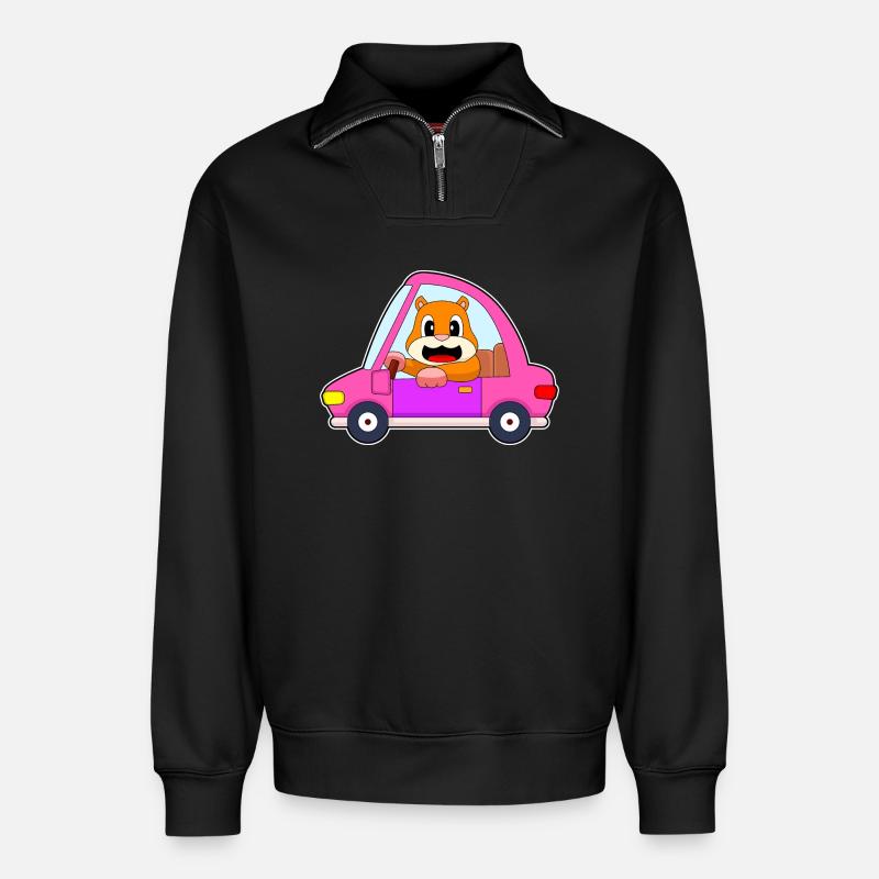 Hamster Auto - Relaxed Unisex Organic Half Zip Sweatshirt – von SPREAD - Schwarz