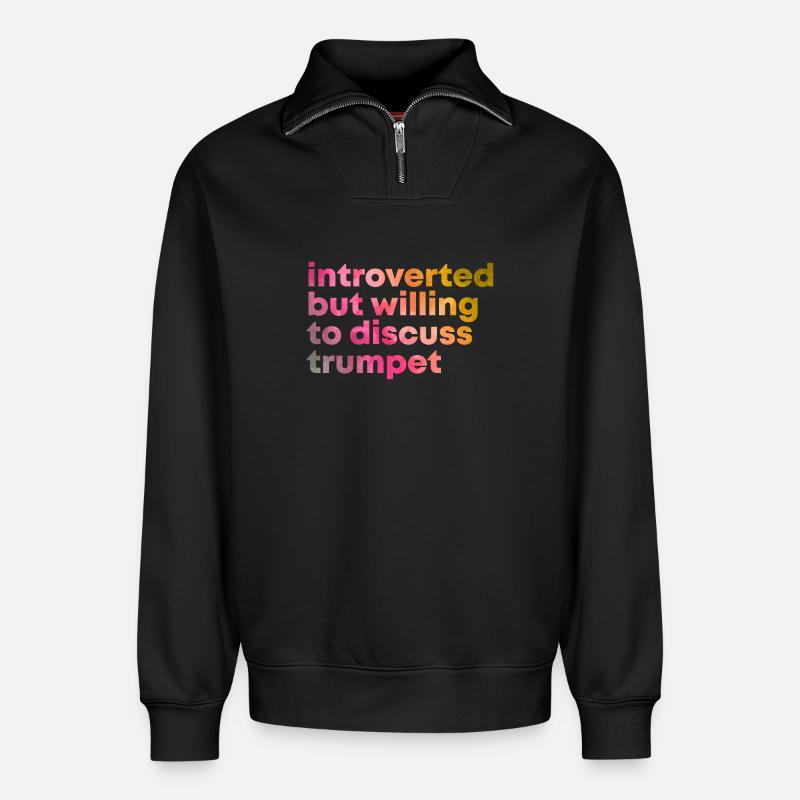 Trompete - Relaxed Unisex Organic Half Zip Sweatshirt – von SPREAD - Schwarz